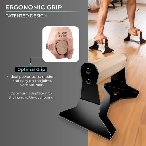 Vista 2 de PULLUP & DIP Parallettes - Mangos para Flexiones con Mangos Ergonómicos de Madera y Acero de Alta Resistencia - Barras Parallettes Antideslizantes