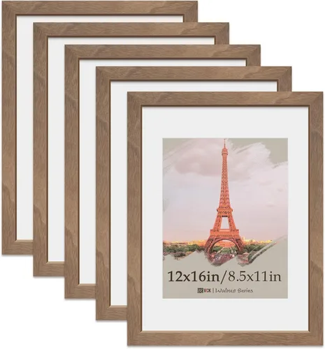 Vista 75 de VCK Paquete de 2 portarretratos de 5 x 7, color negro, de madera de alta gama con vidrio templado, para fotos de 4 x 6 con paspartú o 5 x 7 sin