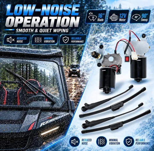 Vista 3 de Kit de limpiaparabrisas UTV de 12 V con hoja de 16 pulgadas, conjunto de motor de barrido de 90°