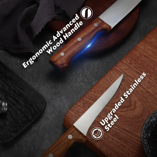Vista 3 de TAN REN Cuchillo deshuesador de 5" para cortar carne, cuchillo flexible de pechuga Cuchillos pequeños para tallar huesos, cuchillos de filete