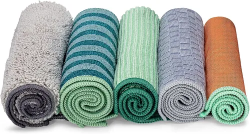 Vista 14 de Full Circle Colección Renew - Juego de 3 paños de microfibra reciclados multiusos, estampado a rayas