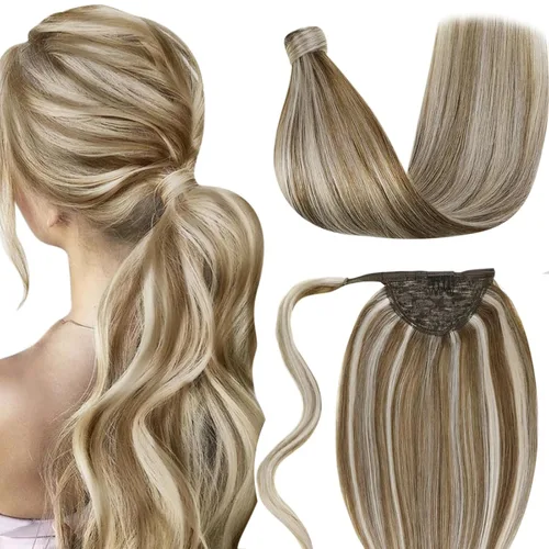 Vista 25 de LaaVoo Extensión de cola de caballo de cabello humano marrón para mujer, extensiones de cola de caballo marrón oscuro, extensiones de cabello humano