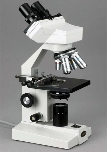 Vista 4 de AmScope Microscopio binocular compuesto B100A-MS, aumento 40X-1600X, Brightfield, iluminación de tungsteno, condensador de Abbe, etapa mecánica