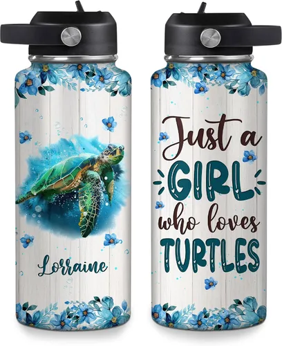 Vista 24 de Hyturtle Botella de agua personalizada con diseño de oso – Botella de acero inoxidable aislada de viaje con tapa a prueba de fugas, 18 onzas, 32