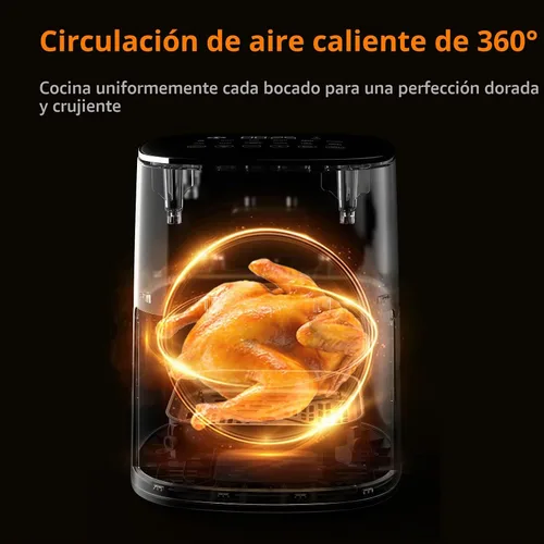 Vista 4 de CARORI Freidora de aire de 6 cuartos de galón con ventana de visión, 12 ajustes preestablecidos de cocción, cocción rápida y uniforme de 1700 W Azul