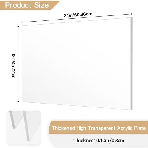 Vista 2 de 4 piezas de láminas acrílicas de 1/8" de grosor (3mm), plexiglás fundido transparente de 18" x 24" con papel protector para letreros, proyectos