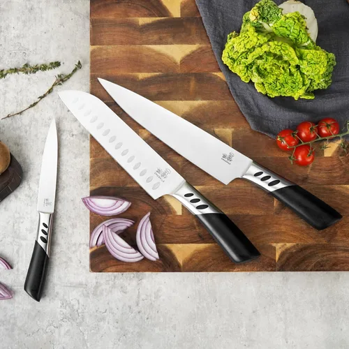 Vista 4 de CHUSHIJI Juego de cuchillos de cocina de 3 piezas Juego de cuchillos de chef profesional con cuchillo de chef de 8 pulgadas, cuchillo Santoku de 7