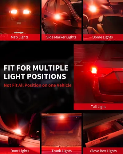 Vista 2 de LASFIT Bombilla LED de 194 color rojo 168 T10 192 2825 W5W Canbus sin errores, sin polaridad, 400 lúmenes, extremadamente brillante para luz