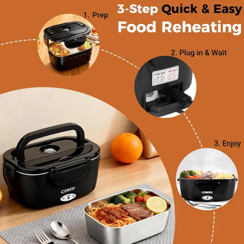 Vista 4 de Fiambrera eléctrica, calentador de alimentos portátil 1.5L para Negro