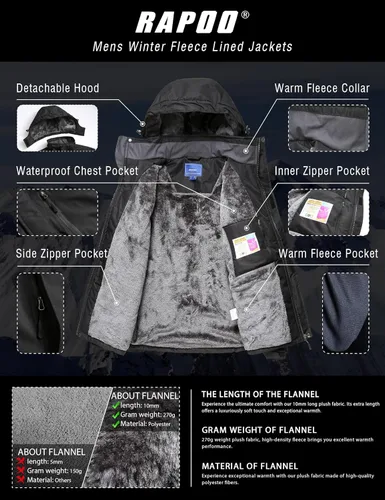 Vista 3 de Chaqueta de esquí de invierno para hombre, chaqueta de lluvia impermeable a prueba de viento
