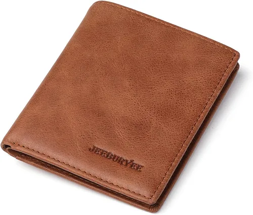 Vista 2 de JEEBURYEE Cartera de piel para hombre con bloqueo RFID y bolsillo frontal delgado para hombre