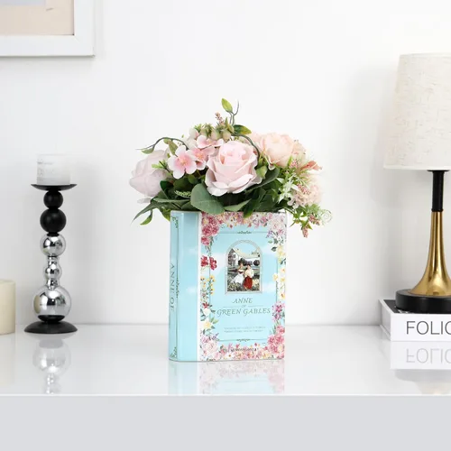 Vista 4 de Florero de cerámica para libros, florero de cerámica con forma de libro, jarrones de cerámica únicos para el hogar, oficina, dormitorio, sala