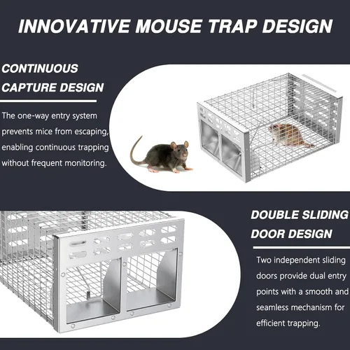 Vista 5 de Trampa para Ratas, Trampa Humana para Ratas Vivas y Trampas para Ratones de Reinicio Automático con Diseño de Puerta Unidireccional Dual – Captura