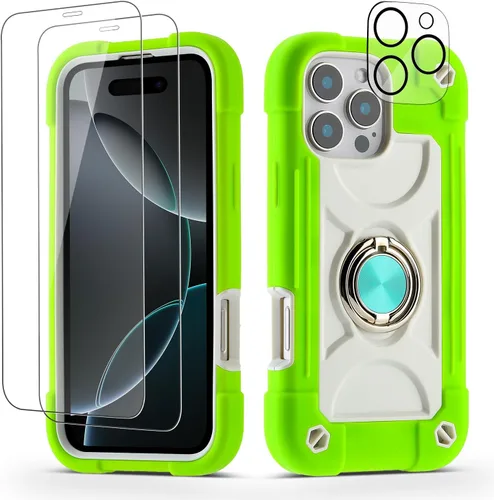 Vista 33 de Funda para iPhone 11 de 6.1 pulgadas con soporte de anillo, con 2 protectores de pantalla de vidrio, resistente a los golpes, resistente a