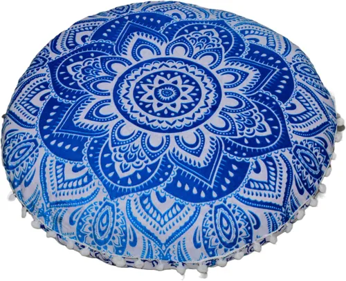 Vista 6 de CRAFT KALA Funda de cojín de 22 pulgadas para meditación, diseño de mandala, funda para puf, asiento redondo, mandala bohemio, de algodón