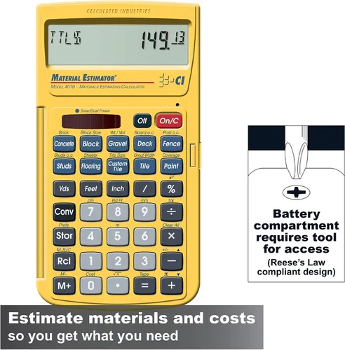 Vista 2 de Calculated Industries 4019 Calculadora de Estimación de Materiales Encuentra Costos de Materiales de Construcción para Proyectos de bricolaje