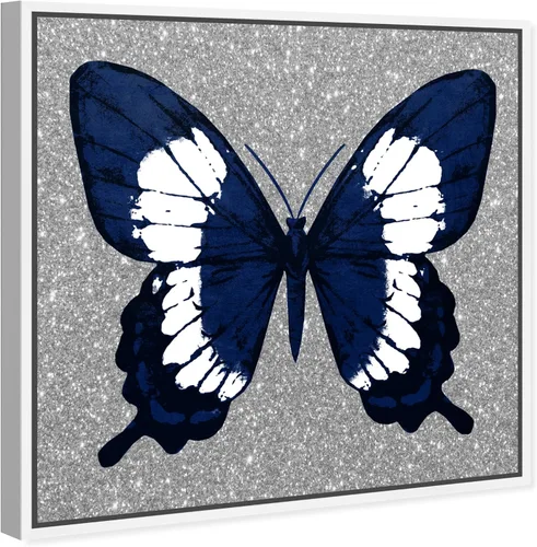Vista 2 de The Oliver Gal Artist Co. Lienzo decorativo para pared con diseño de animales, mariposas de insectos en purpurina azul marino plateado