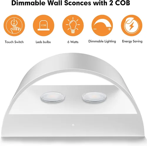 Vista 4 de Juego de dos apliques de pared Modernas luces LED de pared para interiores, luz de montaje en pared arriba y abajo, aluminio, cableado, regulable