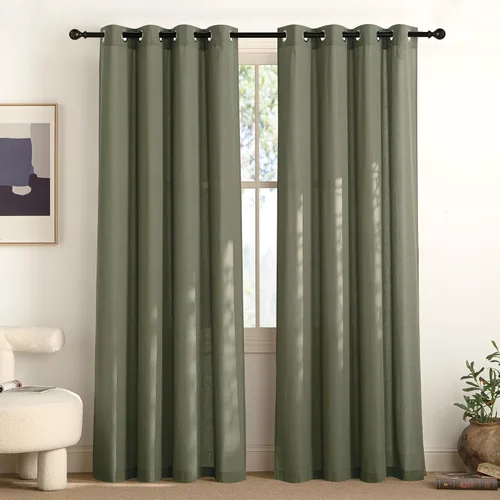 Vista 146 de NICETOWN - Cortinas de lino angora para ventana de cocina sobre el fregadero, con ojales, lino grueso angora, tratamientos cortos para ventanas