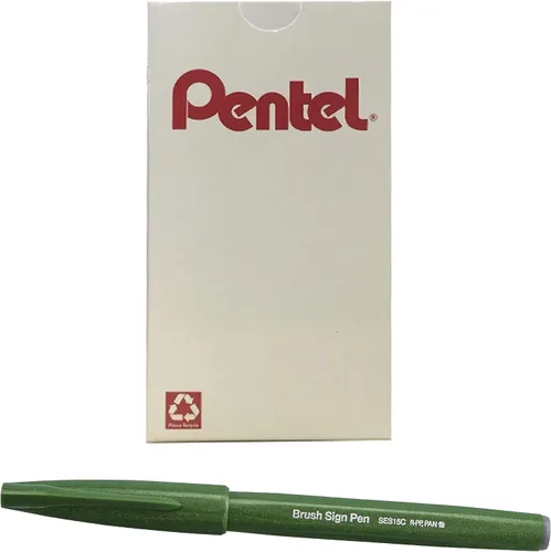 Vista 4 de Bolígrafo con punta de pincel Pentel, tinta ocre. Caja de 12 (SES15 C-Y), Azul