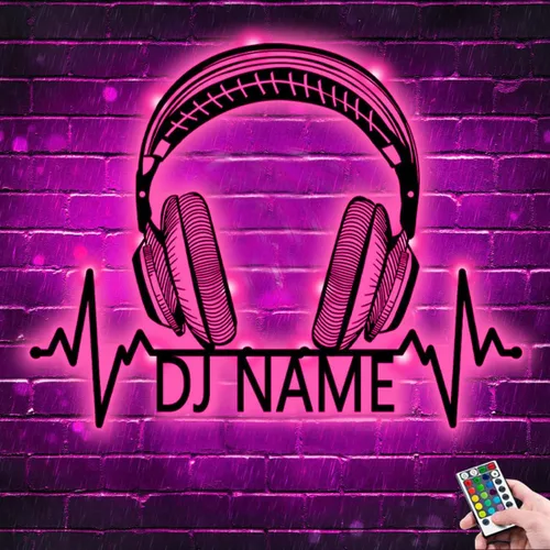 Vista 8 de Letrero de neón personalizado para reproductor de DJ, nombre personalizado, auriculares, reproductor de disco DJ, letrero de luz LED de metal