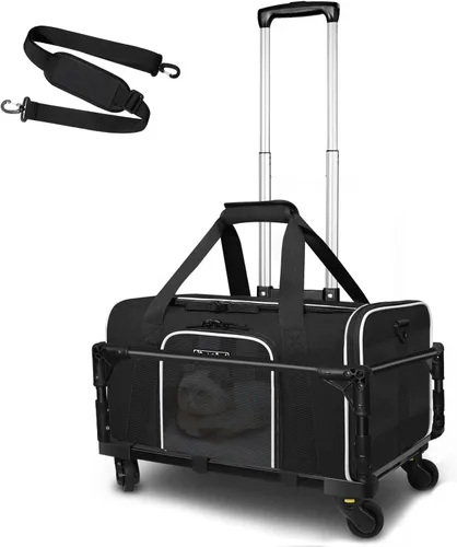 Vista 21 de Petskd Transportador de mascotas de 17 x 11 x 9.5 pulgadas, aprobado por aerolíneas de Alaska, bolsa de viaje para gatos y perros pequeños, Negro