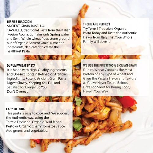 Vista 6 de TERRE E TRADIZIONI Paquete de 6 pastas de trigo italiano orgánico durum, cavatelli – Russelló de grano antiguo siciliano vegano elaborado en Italia.