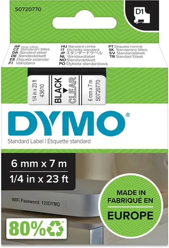 Vista 14 de DYMO 43613 D1 Cinta de etiquetas extraíble de poliéster, 1/4 pulgadas x 23 pies, negro sobre blanco