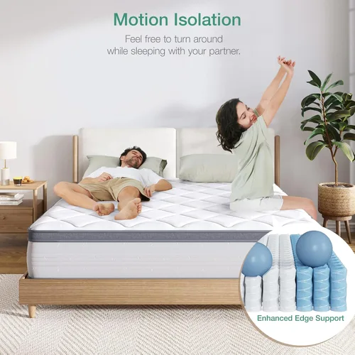 Vista 5 de Novilla Colchón híbrido tamaño Queen de 10 pulgadas en caja, colchón de resortes interiores de bolsillo Queen para aislamiento de movimiento, alivio
