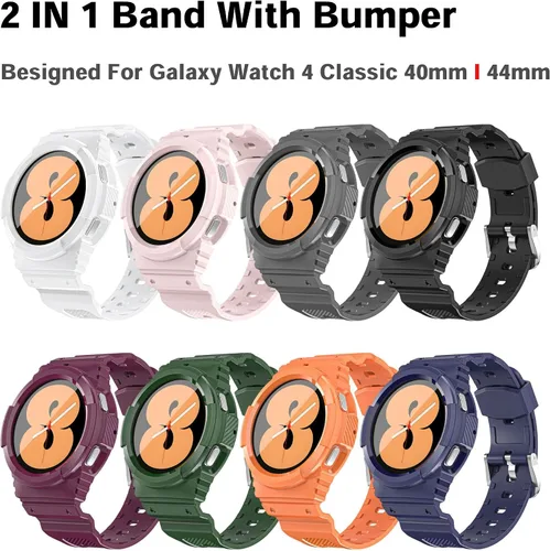 Vista 6 de Correa resistente para Samsung Galaxy Watch 4 Classic de 1.575 pulgadas con accesorios de parachoques, funda protectora deportiva a prueba