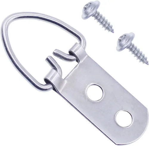 Vista 6 de Ganchos de fotos de anillo en D resistentes con tornillos, 20 piezas de accesorios grandes y anchos para colgar fotos, 2 agujeros para pinturas