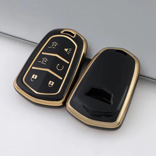 Vista 3 de Funda para llavero Cadillac, funda de piel TPU con textura, protección con llavero compatible con Escalade ESV Smart Car sin llave con control
