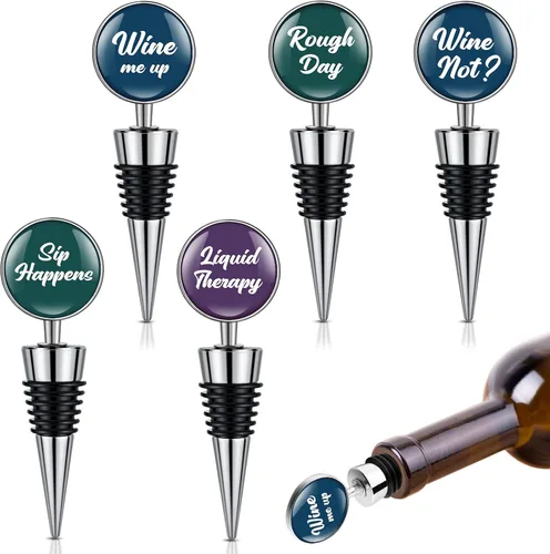 Vista 7 de Therwen Juego de 5 divertidos tapones para botellas de vino, accesorios de regalo para mujeres y hombres, tapa de salida de vino con frases