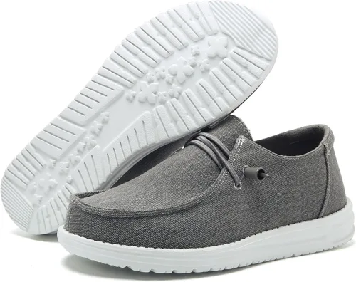 Vista 6 de VOCNTVY Mocasines de lona cómodos y ligeros para mujer, Gris