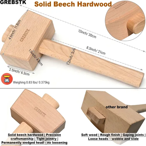 Vista 2 de GREBSTK Mazo de madera maciza de haya para bartending casero y taller