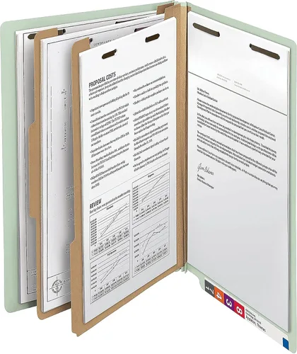 Vista 4 de Smead Carpeta de clasificación con pestañas finales 100% recicladas, 2 divisores, expansión de 2 pulgadas, tamaño legal, gris/verde, 10 por caja