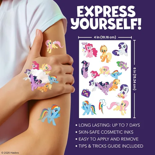 Vista 4 de My Little Pony Temporary Tattoos for Kids 200 pack. Made in the USA w Certified Safe Ink.