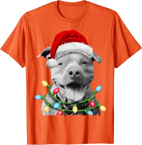 Vista 68 de Pit Bull Santa - Camiseta de perro con luces para árbol de Navidad para niños, Negro, S