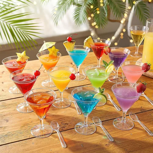 Vista 7 de Yinkin 12 Tazas y 12 Cucharas Vasos de Martini de Plástico Desechables Vasos de Cóctel Mini Tazas de Plástico para Martini Postre PVC Shot
