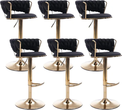 Vista 15 de Juego de 2 taburetes de bar de terciopelo giratorios con base de metal dorado, taburetes de bar modernos de altura de mostrador para cocina, pub