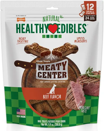 Vista 12 de Nylabone Healthy Edibles Meaty Center - Golosinas para perros, sabor a carne, 4 unidades Natural dog chew bones, made in USA, highly digestible