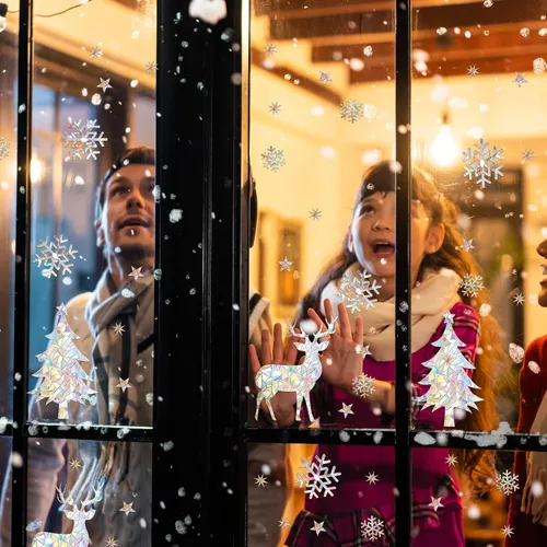 Vista 5 de 50 calcomanías para ventanas de árboles de Navidad, copos de nieve, renos, anticolisión, para salvar a los pájaros de colisiones, calcomanías