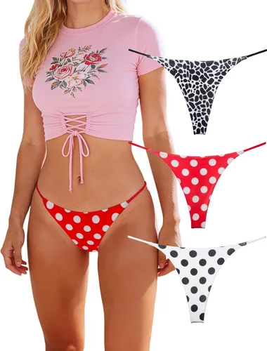 Vista 24 de KUKU PANDA Juego de 3 tangas de algodón para mujer, sexy, sin costuras, tangas en G Animal Print
