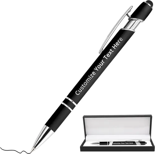 Vista 40 de Aolun Bolígrafo personalizado, bolígrafo grabado personalizado con lápiz capacitivo, 12 unidades, metal suave al tacto, introduce el nombre, Naranja