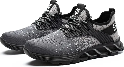 Vista 6 de SUADEX Zapatos deportivos con punta de acero para hombres y mujeres, indestructibles, ligeros, cómodos, antideslizantes, puntera compuesta