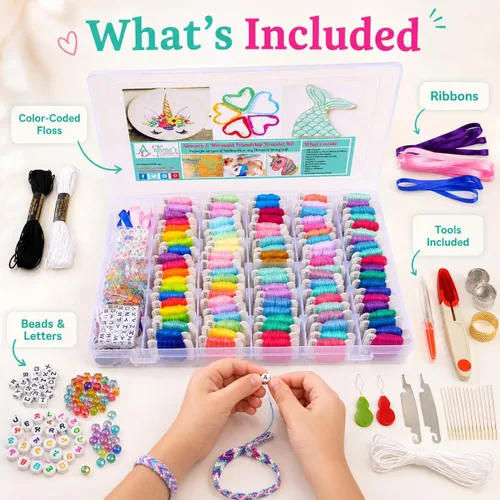 Vista 2 de Athena's - Juego de 200 pulseras de la amistad, kit de fabricación de pulseras con caja organizadora, incluye 100 piezas de hilo de hilo de hilo