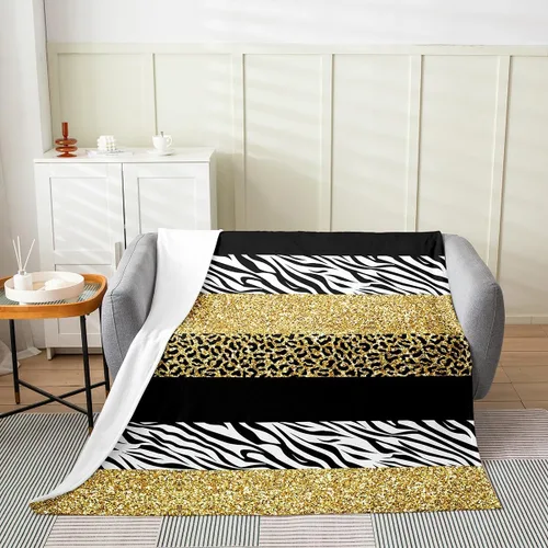 Vista 7 de Leopard Print Throw Blanket,40x50,African Wild Animal Skin Print Fleece Blanket for Teens Adults,Zebra Geometric Stripes Wildlife Tribal