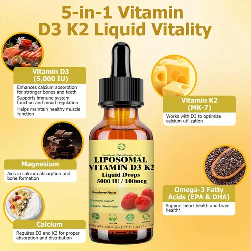 Vista 2 de Gotas líquidas de la vitamina D3 K2, vitamina 5 en 1 D3 K2 de alta potencia