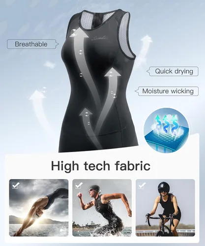 Vista 4 de Santic Traje de triatlón de una pieza sin mangas para mujer Adelgazamiento acolchado de secado rápido para correr, nadar, ciclismo