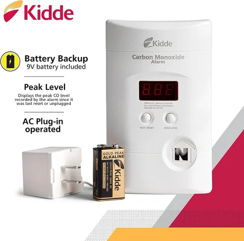 Vista 2 de Kidde - Detector de monóxido de carbono, enchufe de pared con respaldo de batería de 9 voltios, pantalla LED digital - 2